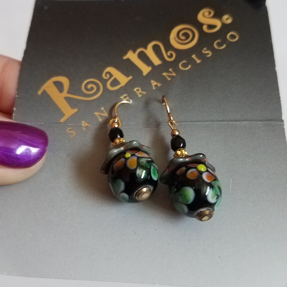 Cloisonne Style Hand Crafted Glass Beaded Earrings